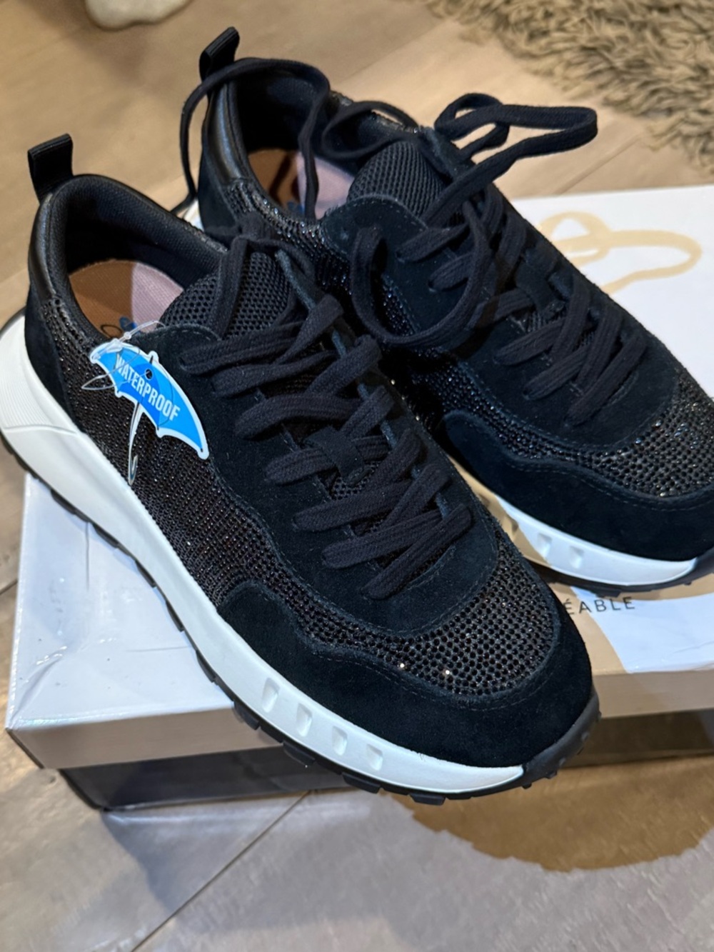 Women's Black Waterproof Athletic Sneakers with White Sole